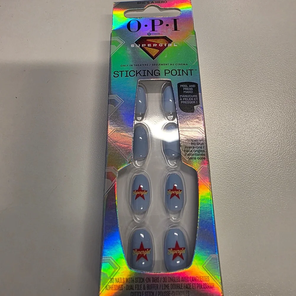 OPI x DC Studios Supergirl Sticking Point Press On Nails Blue 30ct New